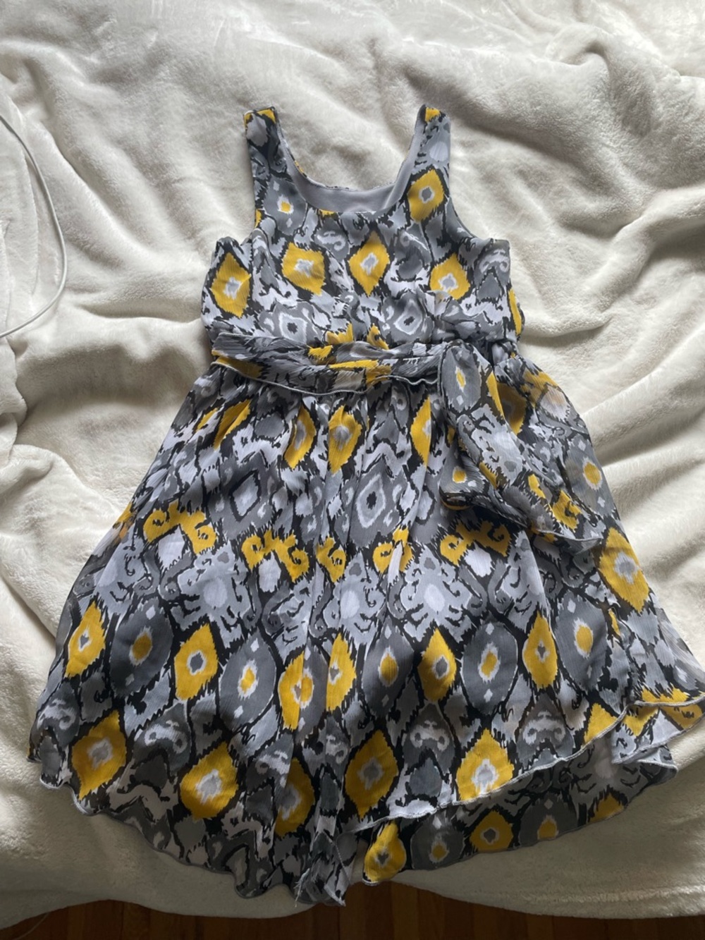 Girls Yellow and Gray Floral Ikat Dress - Kids Dresses